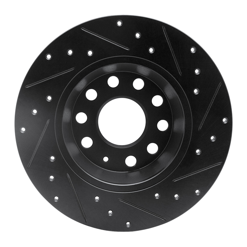 Audi A3 Quattro Brake Rotor (1) - Rear Left - R1 Concepts - Drilled & Slotted - Black - `05-`18